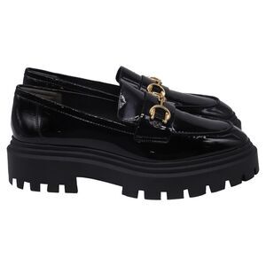Stuart Weitzman Owen Buckled Lug Loafers in Black Patent Leather